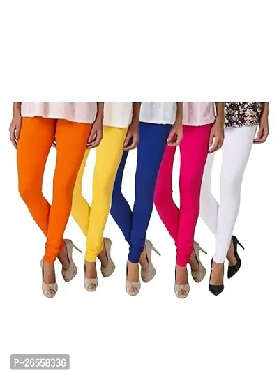 PR PINK ROYAL Women's Solid Cotton Viscose Lycra Regular Fit Leggings Combo Pack 5 | Color Orange,Yellow,Navy Blue,Pink,White