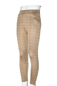 Women's Checks Printed with Side Pockets Stretchable Jegging/Leggings/Jogger/Track Pants (Beige)-thumb2