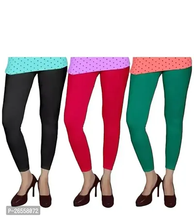 PR PINK ROYAL Women's Solid Cotton Viscose Lycra Regular Fit Leggings Combo Pack 3 | Color Black,Red,Green-thumb0