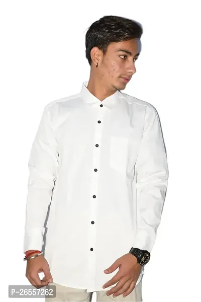 Men's Casual Cotton Shirt 100% Cotton Plain Solid Colors Stylish (Large, White)-thumb4