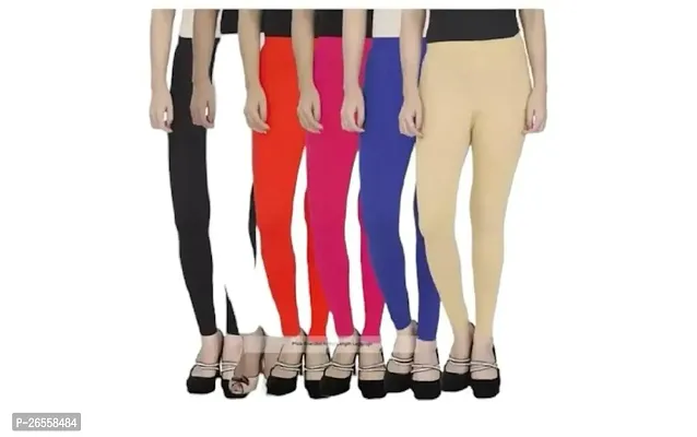 PR PINK ROYAL Women's Solid Cotton Viscose Lycra Regular Fit Leggings Combo Pack 6 | Color Black,White,Red,Pink,Blue,Begie
