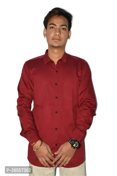 Men's Casual Cotton Shirt 100% Cotton Plain Solid Colors Stylish (X-Large, Light Maroon)-thumb0