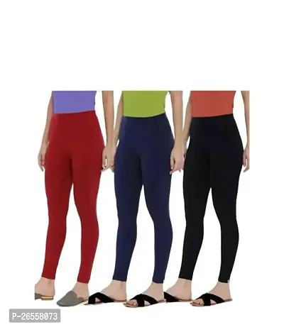 PR PINK ROYAL Women's Solid Cotton Viscose Lycra Regular Fit Leggings Combo Pack 3 | Color Maroon,NavyBlue,Black