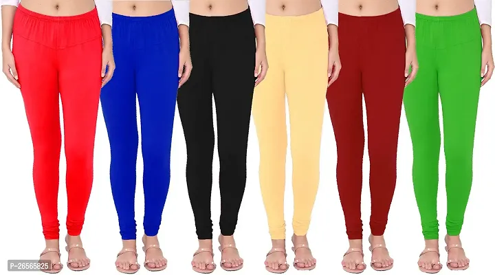 Heena Fashion Care Women's Cotton Long Length legging Bottom Set Of 6 Pcs (Red, Royal Blue, Black, Beige, Maroon, P Green)