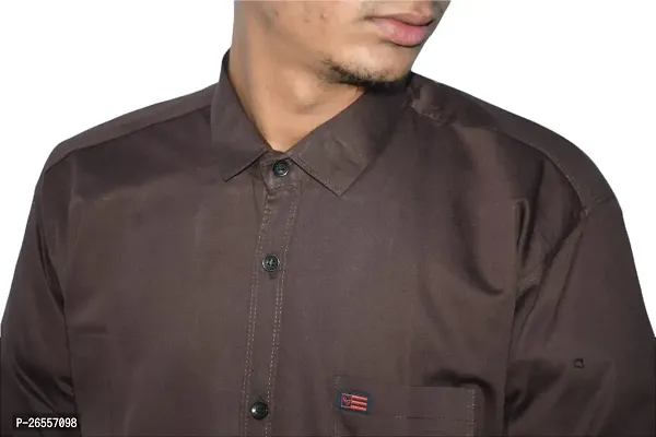 Men's Casual Cotton Shirt 100% Cotton Plain Solid Colors Stylish (Medium, Brown)-thumb2