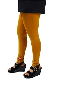 Ruby Soft Super Cotton Lycra Black and Mustard Combo Churidaar Legging/Leggings Free Size Stretchable Waist (Pack of 2)-thumb2