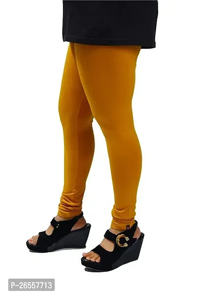 Ruby Soft Super Cotton Lycra Black and Mustard Combo Churidaar Legging/Leggings Free Size Stretchable Waist (Pack of 2)-thumb3