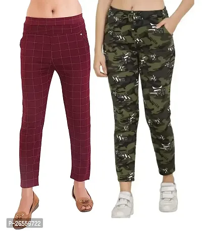 LuvCare Women's Army Print and Checkered Regular Fit Jeggings Combo (Pack of 2) Free Size (Maroon and Green)