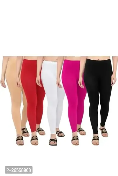 PR PINK ROYAL Fashion Viscose Lycra Fabric Leggings for Women Multi Color Combo Pack of 5 | Color Beige,Red,White,Pink,Black