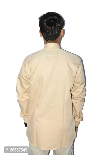 Men's Casual Cotton Shirt 100% Cotton Plain Solid Colors Stylish (Large, Beige)-thumb4