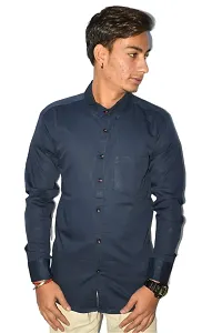 Men's Casual Cotton Shirt 100% Cotton Plain Solid Colors Stylish (Large, Blue)-thumb3