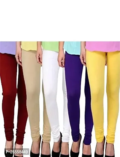 PR PINK ROYAL Fashion Viscose Lycra Fabric Leggings for Women Multi Color Combo Pack of 5 | Color Maroon,Begie,White,Purple,Yellow-thumb0