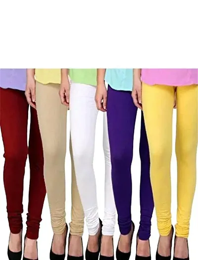 PR Fashion Viscose Lycra Fabric Leggings for Women Color Combo Pack of 5 | Color Maroon,Begie,White,Purple,Yellow