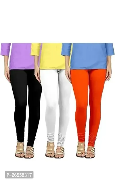 PR PINK ROYAL Fashion Viscose Lycra Fabric Leggings for Women Multi Color Combo Pack of 3 | Color Black,White,Orange