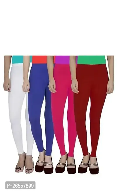 PR PINK ROYAL Women's Solid Cotton Viscose Lycra Regular Fit Leggings Combo Pack 4 | Color White,Blue,Pink,Maroon