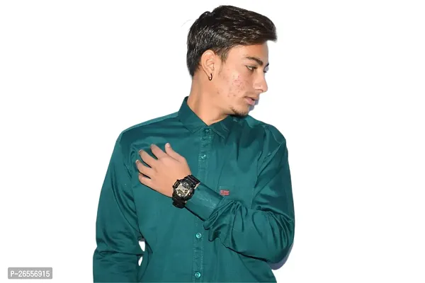 Men's Casual Cotton Shirt 100% Cotton Plain Solid Colors Stylish (Large, Sea Green)-thumb3