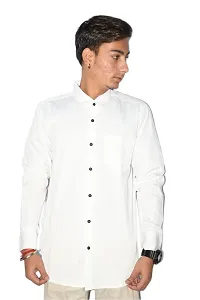 Men's Casual Cotton Shirt 100% Cotton Plain Solid Colors Stylish (Large, White)-thumb1