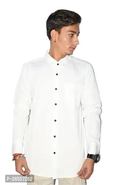 Men's Casual Cotton Shirt 100% Cotton Plain Solid Colors Stylish (Large, White)-thumb2