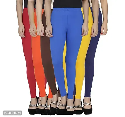 Aaru Collection Stretchable Cotton Ankle Length Leggings for Women Combo Pack of 6 - Free Size (Maroon+Orange+Brown+Blue+Yellow+Dark Blue)