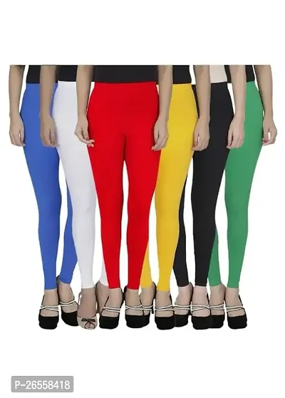 PR PINK ROYAL Women's Solid Cotton Viscose Lycra Regular Fit Leggings Combo Pack 6 | Color Blue,White,Red,Yellow,Black,Green-thumb0