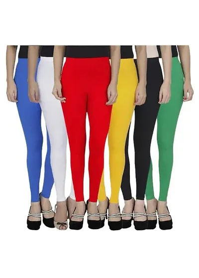 PR Women's Solid Viscose Lycra Regular Fit Leggings Combo Pack | Color Blue,White,Red,Yellow,Black,Green