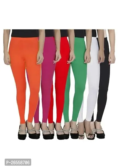 PR PINK ROYAL Women's Solid Cotton Viscose Lycra Regular Fit Leggings Combo Pack 6 | Color Orange,Pink,Red,Green,White,Black