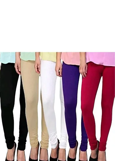 Stylish Viscose Rayon Solid Leggings For Women - Pack Of 5