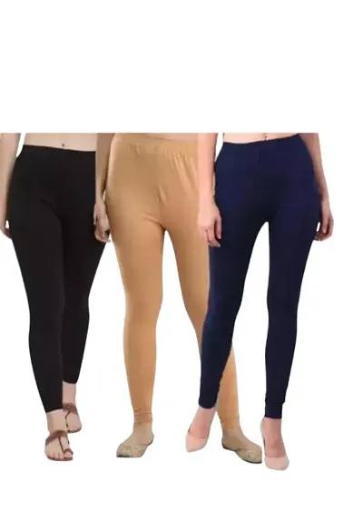 Stylish Viscose Rayon Solid Leggings For Women - Pack Of 3