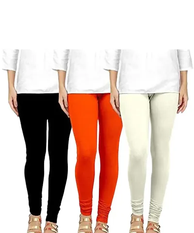 Raya Collection Women Girl Solid Regular Cotton Leggings Combo Pack of 3, (Free Size)