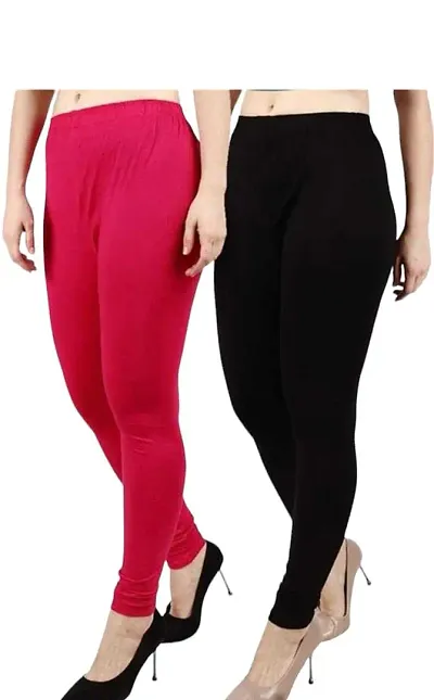 PR Fashion Viscose Lycra Fabric Leggings for Women Color Combo Pack of 2 | Color Pink,Black