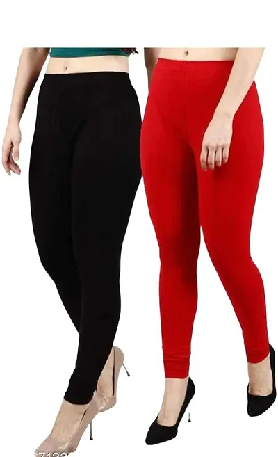 PR Fashion Viscose Lycra Fabric Leggings for Women Color Combo Pack of 2 | Color Black,Red