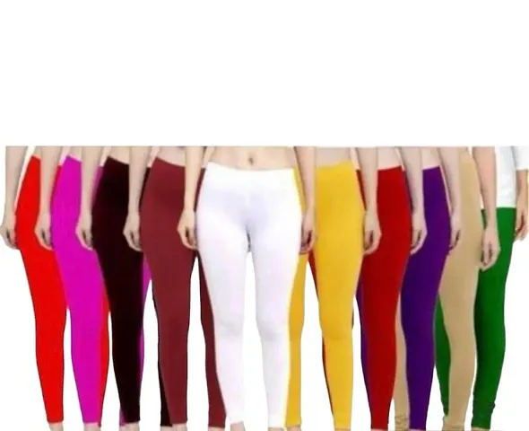 Stylish Viscose Solid Leggings For Women - Pack Of 10