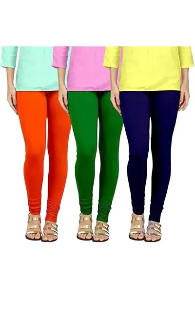 PR Fashion Viscose Lycra Fabric Leggings for Women Color Combo Pack of 3 | Color Orange,Green,Navy