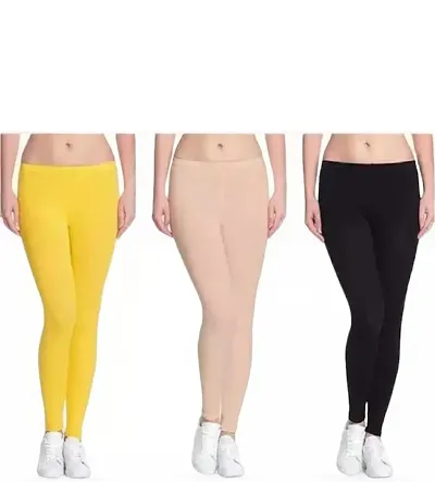 Stylish Cotton Leggings For Women - Pack Of 3