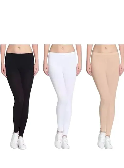 Buy Stylish Cotton Ankle Length Leggings for Women ( Pack of 3