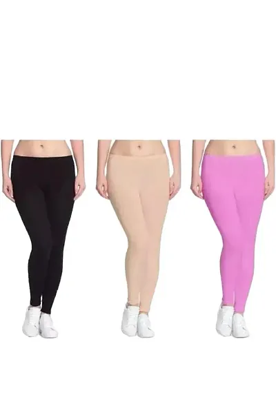 Classic Viscose Solid Leggings For Women Pack of 3