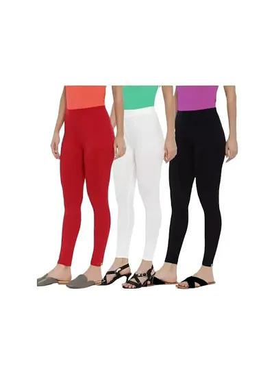Stylish Viscose Solid Leggings For Women - Pack Of 3