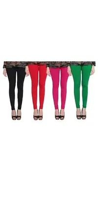 Stylish Women Cotton Blend Solid Leggings Pack of 4