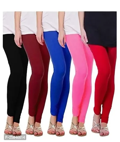 Stylish Fancy Designer Viscose Lycra Solid Leggings For Women Pack Of 5