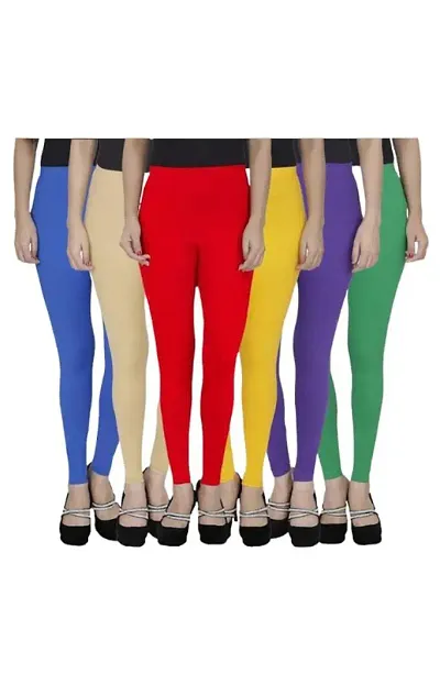 Stylish Viscose Solid Leggings For Women - Pack Of 6