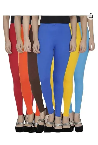 Stylish Viscose Solid Leggings For Women - Pack Of 6