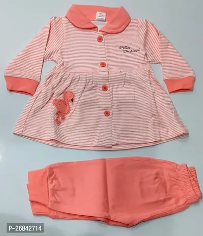 Fabulous Peach Cotton Printed Clothing Sets For Girls