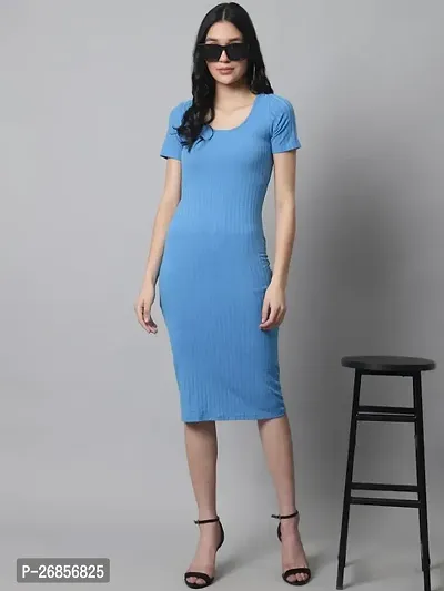 Stylish Blue Cotton Solid Bodycon Dress For Women-thumb0