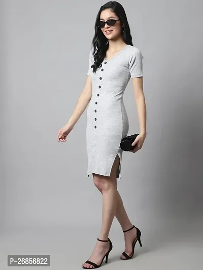 Stylish Grey Cotton Solid Bodycon Dress For Women