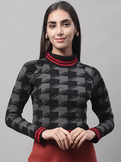 MansiCollections Women's Acrylic High-Neck Sleeveless Black Sweater