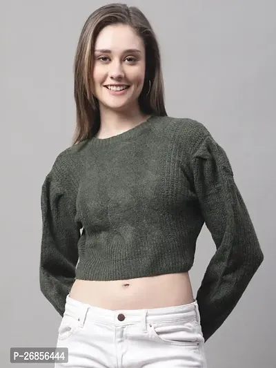 Trendy Green Acrylic Solid Sweaters For Women-thumb0