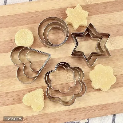 Cookie Cutter Stainless Steel Cookie Cutter with Shape Heart Round Star and Flower (12 Pieces)