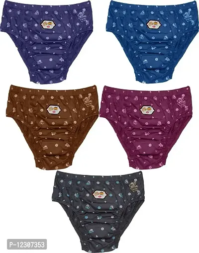 RM Women Cotton Blend Printed Hipster Panties Underwear (Blue, Gold, Grey, Maroon, Navy, 85) (Pack of 5)