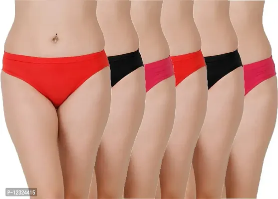 RM Women Cotton Blend Solid Hipster Panties Underwear (Black, Red, Pink, M) (Pack of 6)