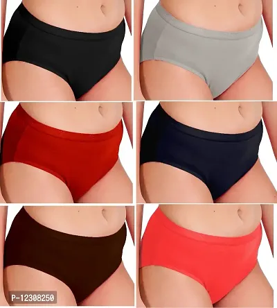 RM Women Cotton Blend Solid Hipster Panties Underwear (Brown Black Blue Pink Grey, L) (Pack of 6)